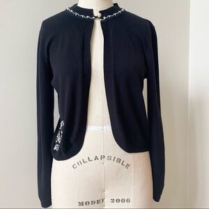 Laurie B Cardigan Sweater with Beading Black Large